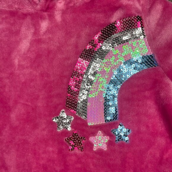 BCBG Girl Pink Fur Fleece Rainbow Sequin Hooded Sweatshirt Medium 10/12 Cozy - Picture 3 of 9